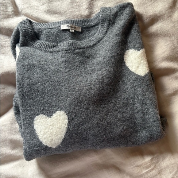 Madewell Charcoal Sweater with Cream Heart Accents - Picture 2 of 4
